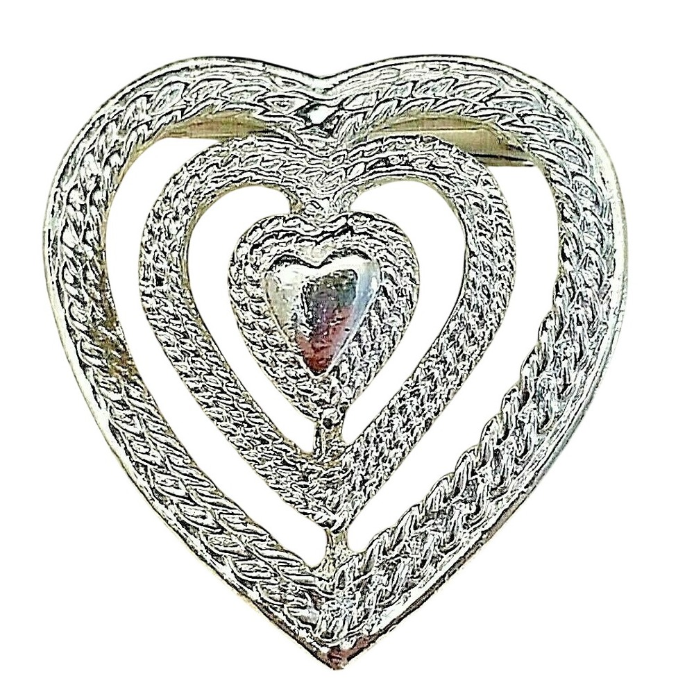 Gerry's Heart Broach Pendant Pin Signed Vintage Silverβ Tone 1.5"